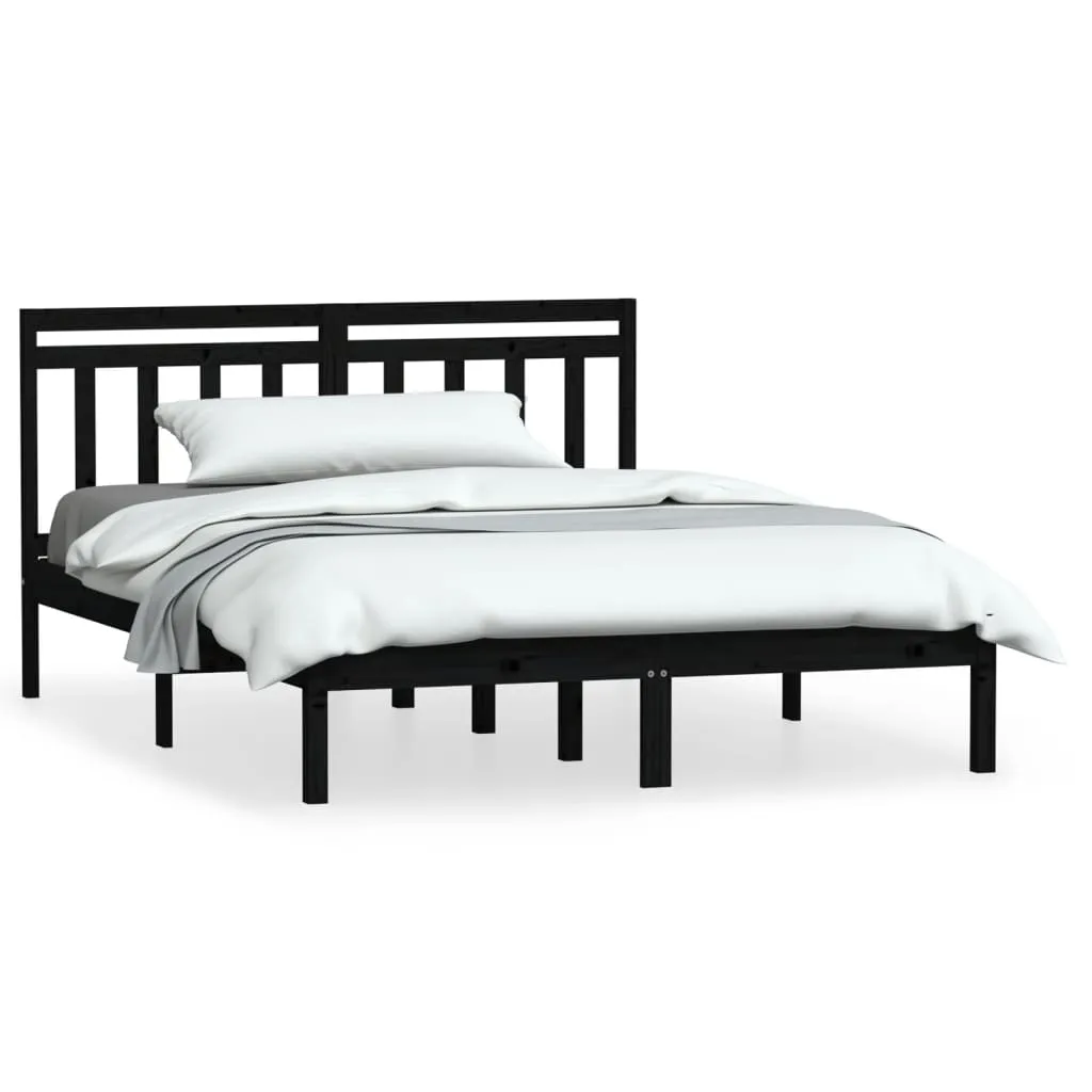 Cadru pat, negru, 140x190 cm, lemn masiv de pin - imagine 2