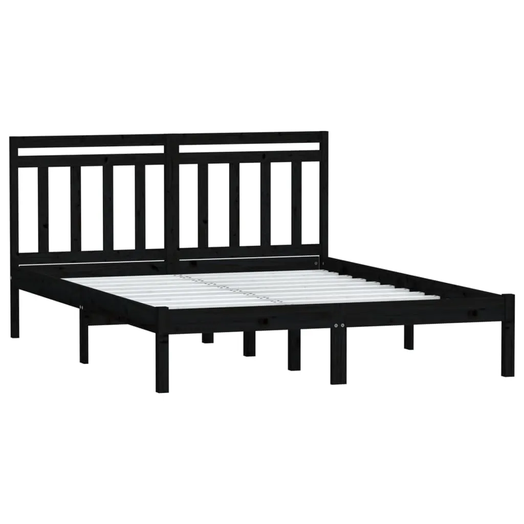 Cadru pat, negru, 140x190 cm, lemn masiv de pin - imagine 3