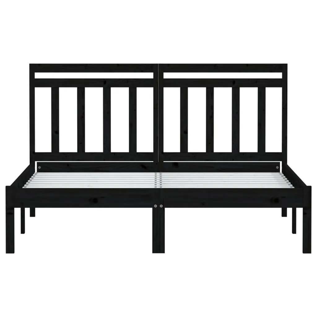Cadru pat, negru, 140x190 cm, lemn masiv de pin - imagine 4