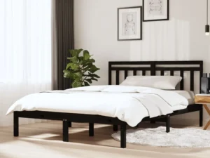 Cadru pat, negru, 140x190 cm, lemn masiv de pin