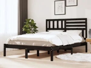 Cadru de pat, negru, 150x200 cm, King Size, lemn masiv de pin