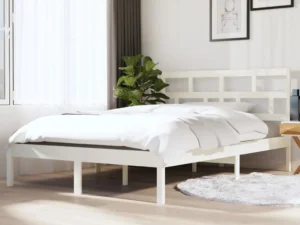 Cadru de pat mic dublu, alb, 120x190 cm, lemn masiv