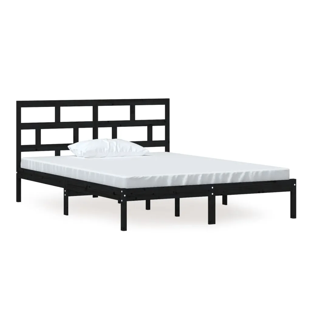 Cadru de pat King Size, negru, 150x200 cm, lemn masiv - imagine 2