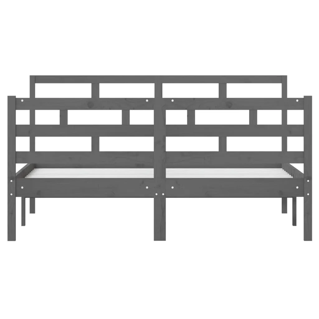 Cadru de pat, gri, 140x190 cm, lemn masiv de pin - imagine 4