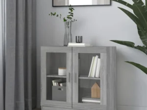 Dulap cu vitrină, gri sonoma, 82,5x30,5x80 cm, lemn prelucrat