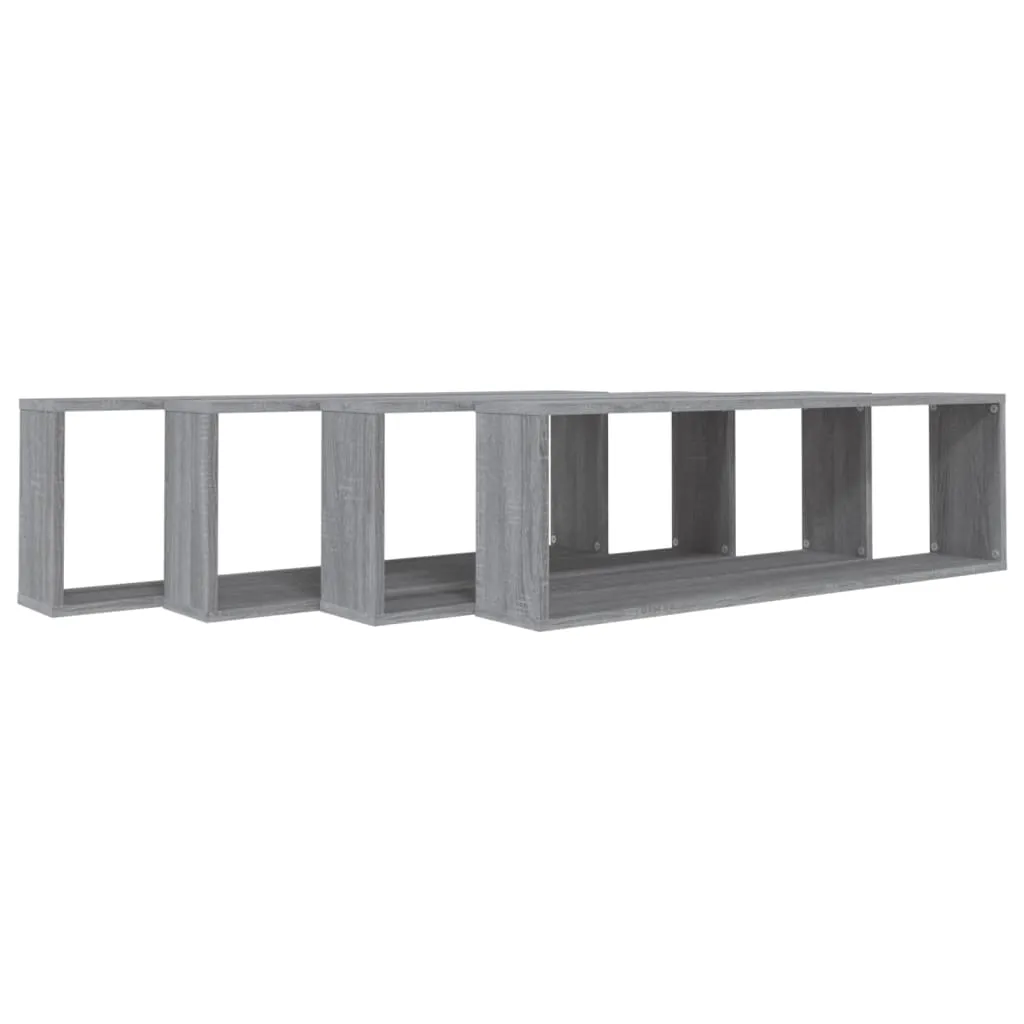 Rafturi de perete cub, 4 buc., gri sonoma, 100x15x30 cm, lemn - imagine 3