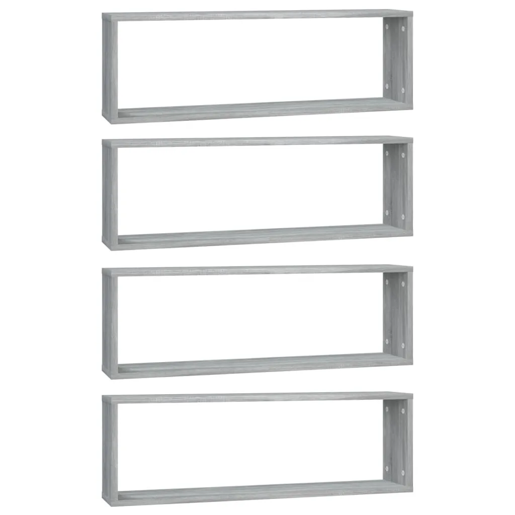 Rafturi de perete cub, 4 buc., gri sonoma, 80x15x26,5 cm, lemn - imagine 2