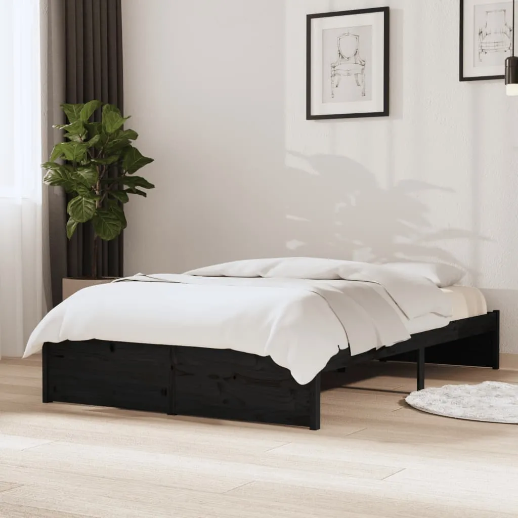 Cadru de pat mic dublu, negru, 120x190 cm, lemn masiv
