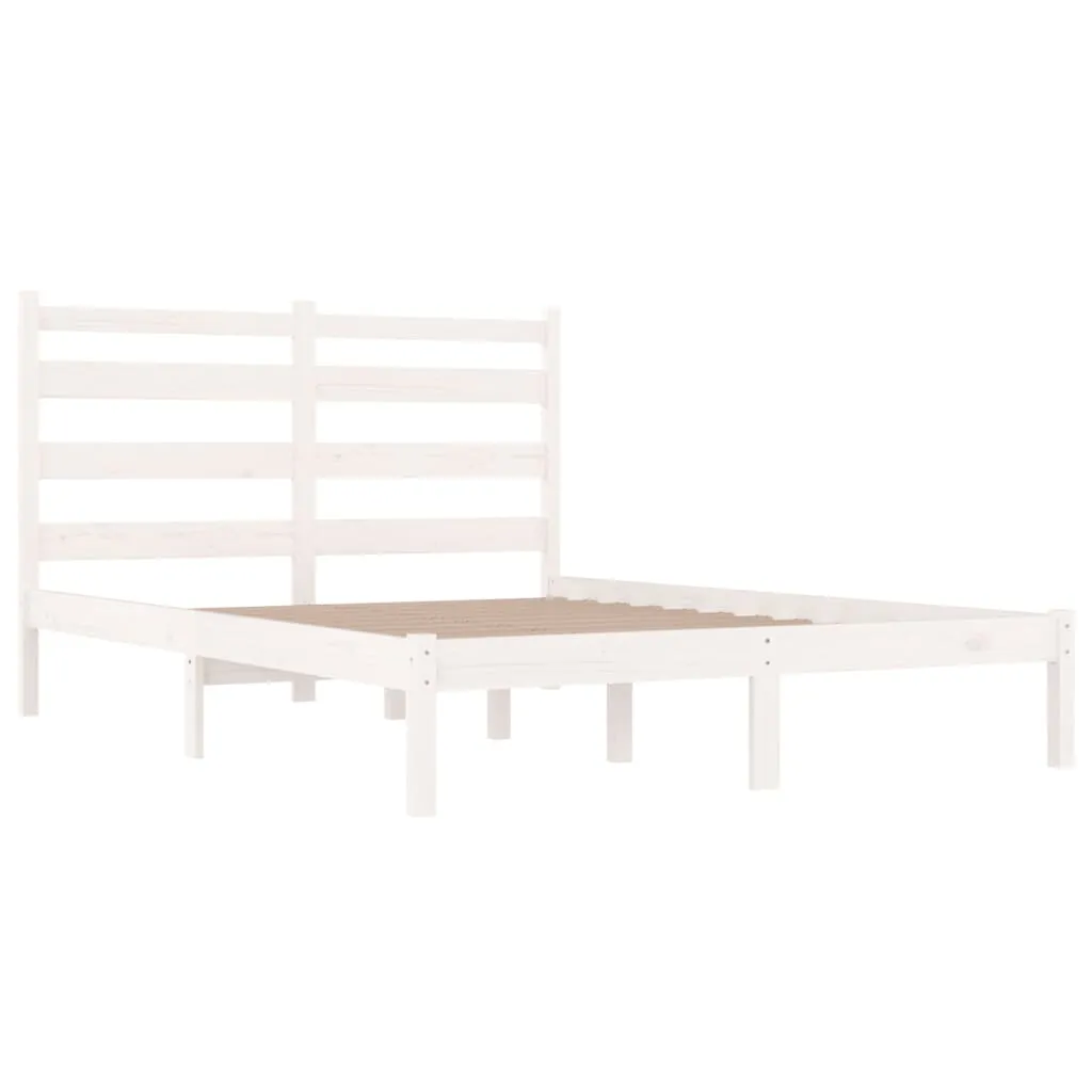 Cadru de pat, alb, 140x190 cm, lemn masiv de pin - imagine 4