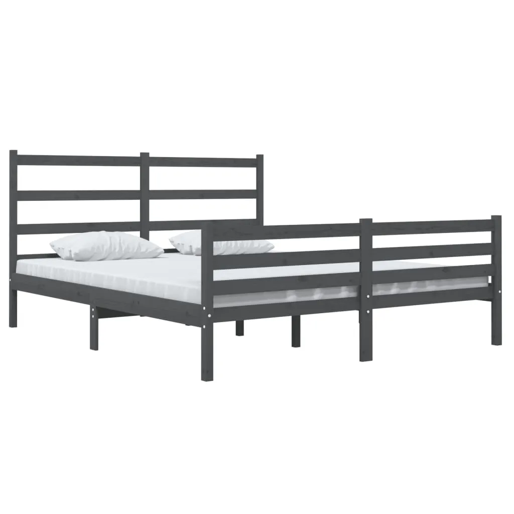 Cadru de pat, 140x190 cm, lemn masiv de pin, gri - imagine 3