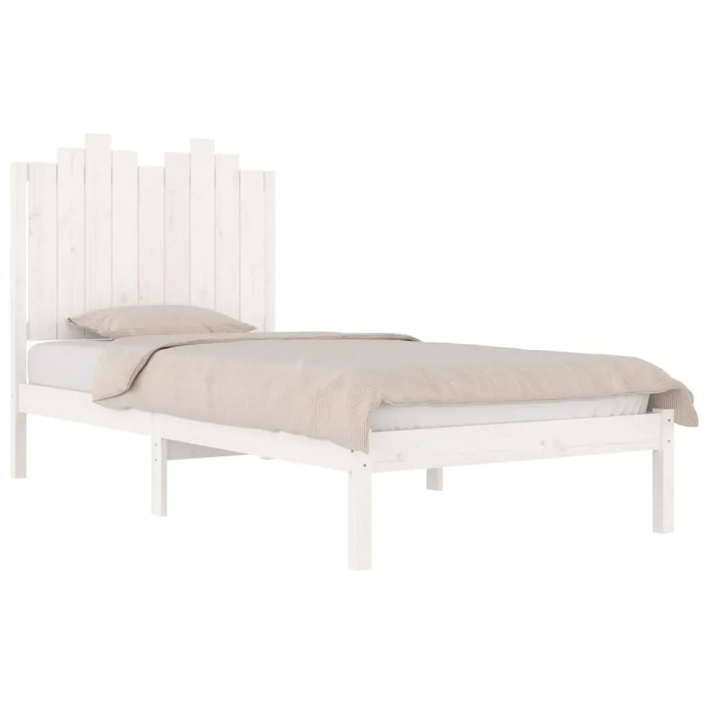 Cadru de pat single, alb, 90x190 cm, lemn masiv de pin - imagine 3