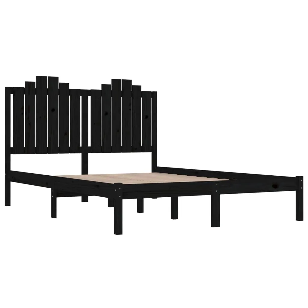 Cadru de pat mic dublu, negru, 120x190 cm, lemn masiv de pin - imagine 4
