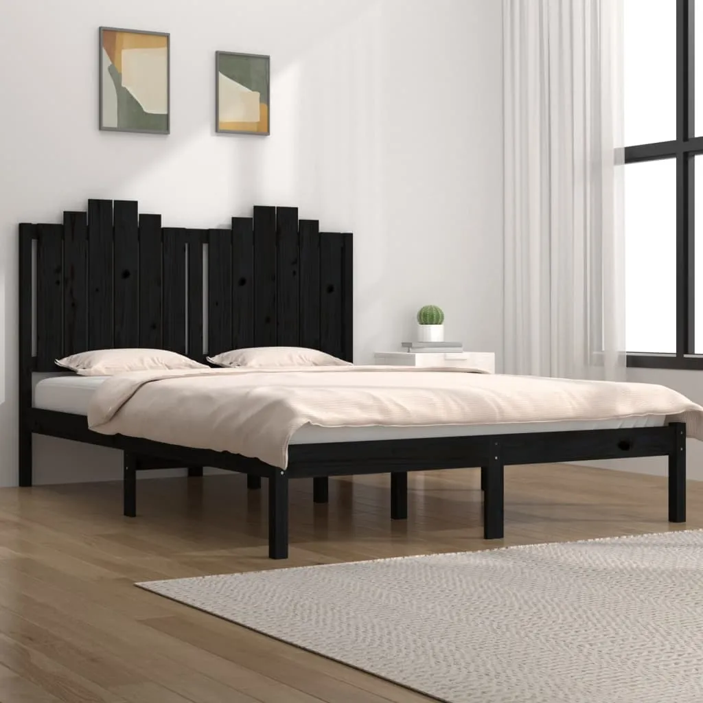 Cadru de pat mic dublu, negru, 120x190 cm, lemn masiv de pin