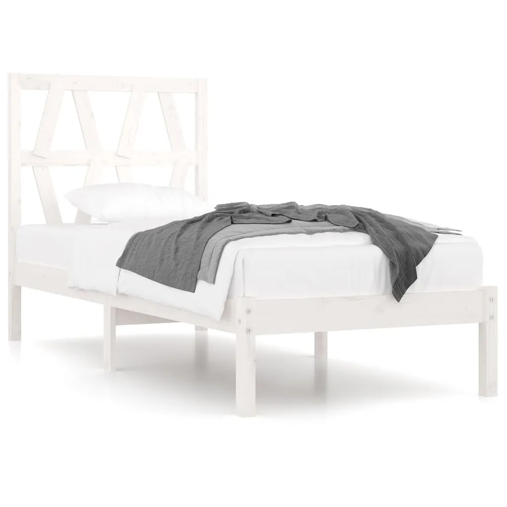 Cadru de pat single, alb, 90x190 cm, lemn masiv de pin - imagine 2