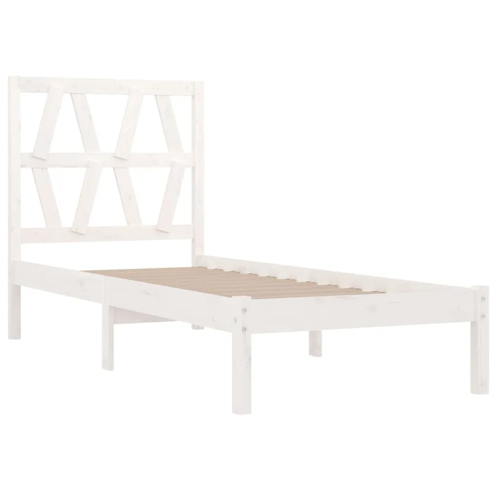 Cadru de pat single, alb, 90x190 cm, lemn masiv de pin - imagine 4