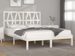 Cadru de pat, alb, 140x190 cm, lemn masiv de pin