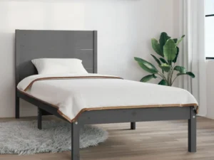 Cadru de pat single, gri, 90x190 cm, lemn masiv