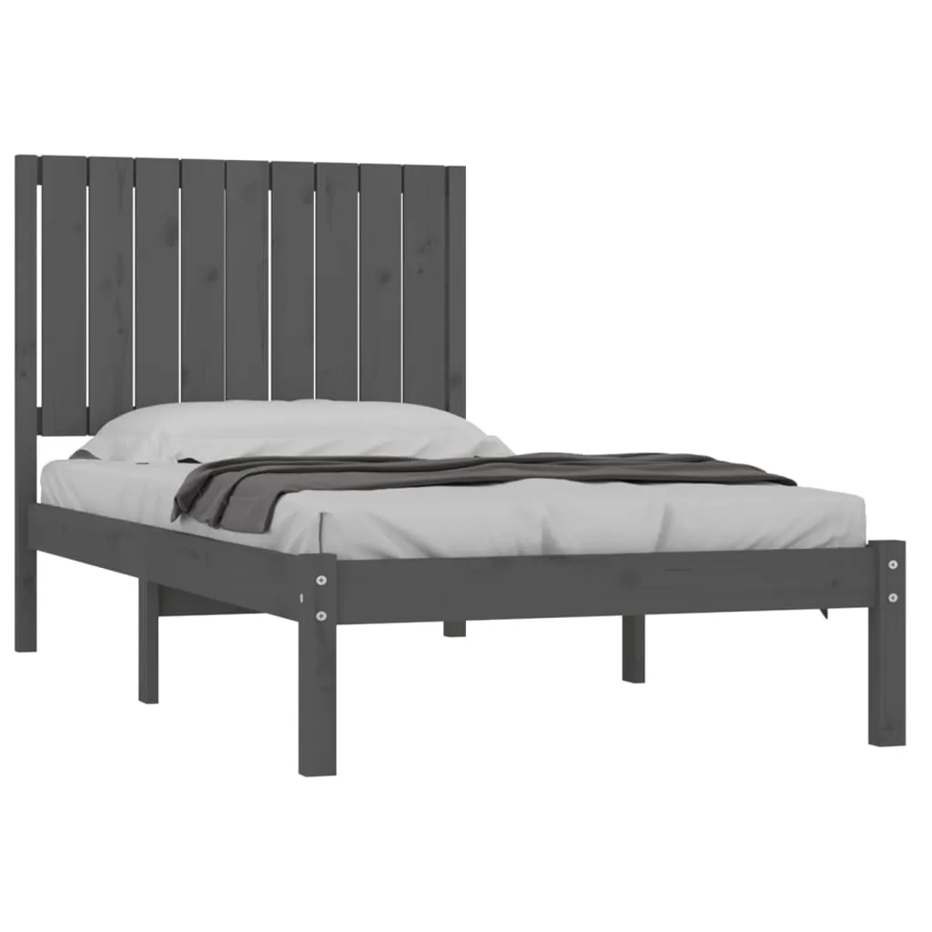 Cadru de pat single, gri, 90x190 cm, lemn masiv de pin - imagine 3