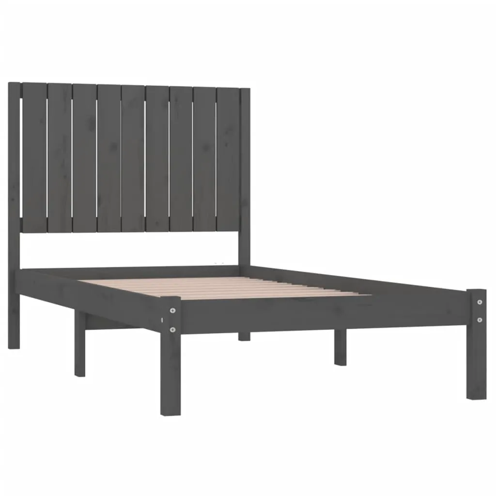 Cadru de pat single, gri, 90x190 cm, lemn masiv de pin - imagine 4