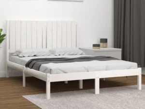 Cadru de pat fără saltea, alb, 135x190 cm, lemn masiv de pin