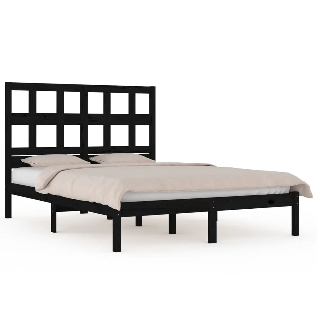 Cadru de pat mic dublu, negru, 120x190 cm, lemn masiv de pin - imagine 2