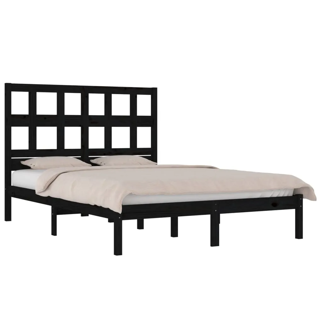 Cadru de pat mic dublu, negru, 120x190 cm, lemn masiv de pin - imagine 3