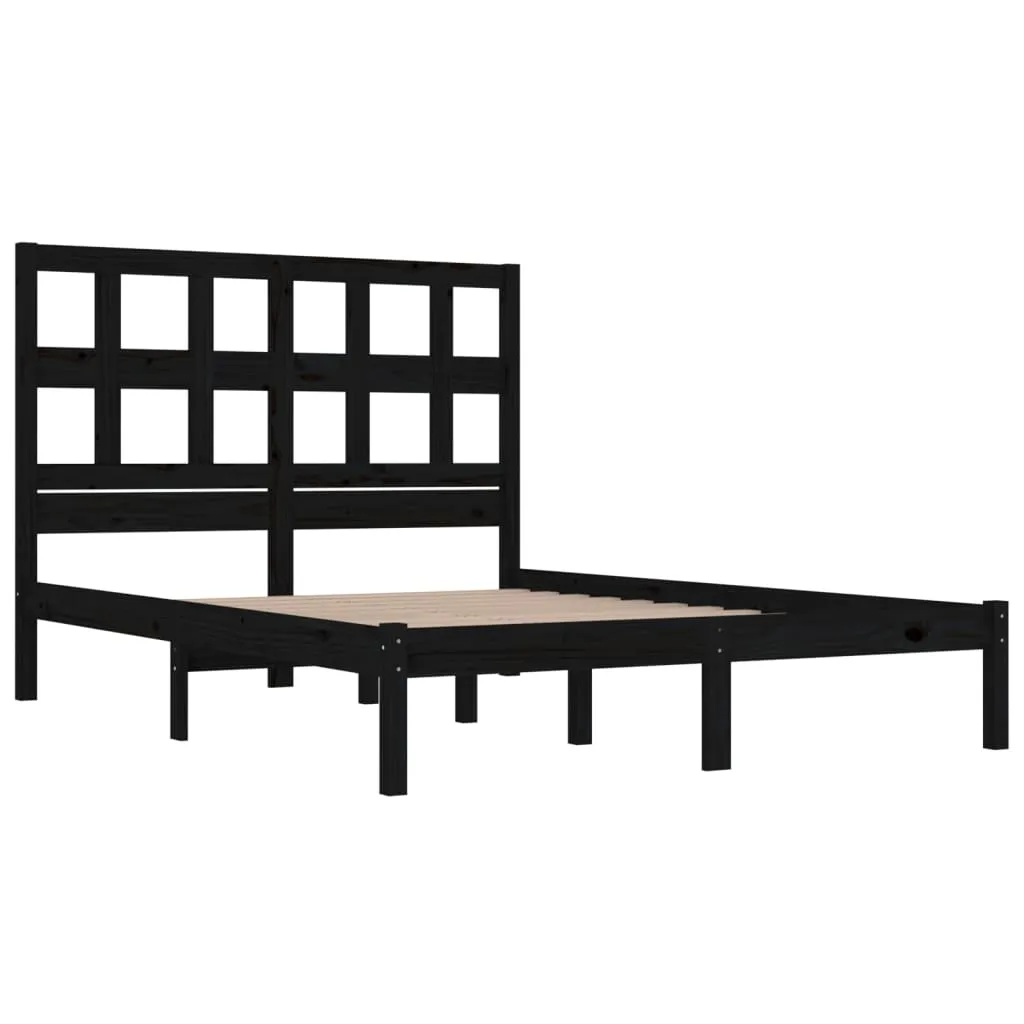 Cadru de pat mic dublu, negru, 120x190 cm, lemn masiv de pin - imagine 4