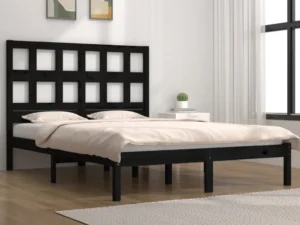 Cadru de pat mic dublu, negru, 120x190 cm, lemn masiv de pin