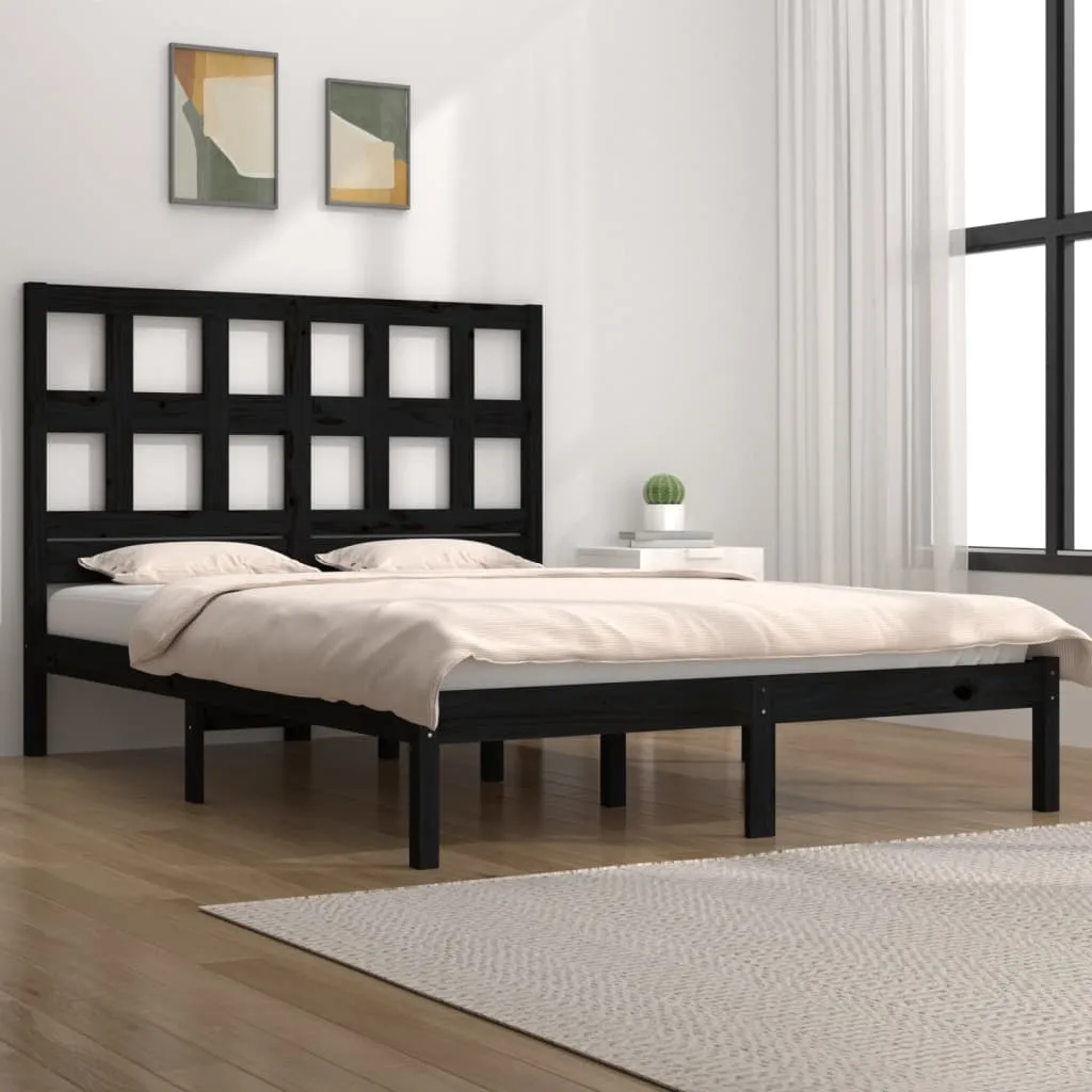 Cadru de pat mic dublu, negru, 120x190 cm, lemn masiv de pin
