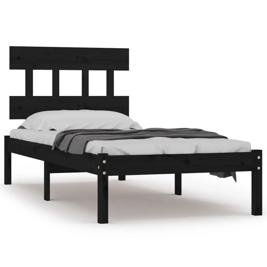 Cadru de pat mic single, negru, 75x190 cm, lemn masiv - imagine 2