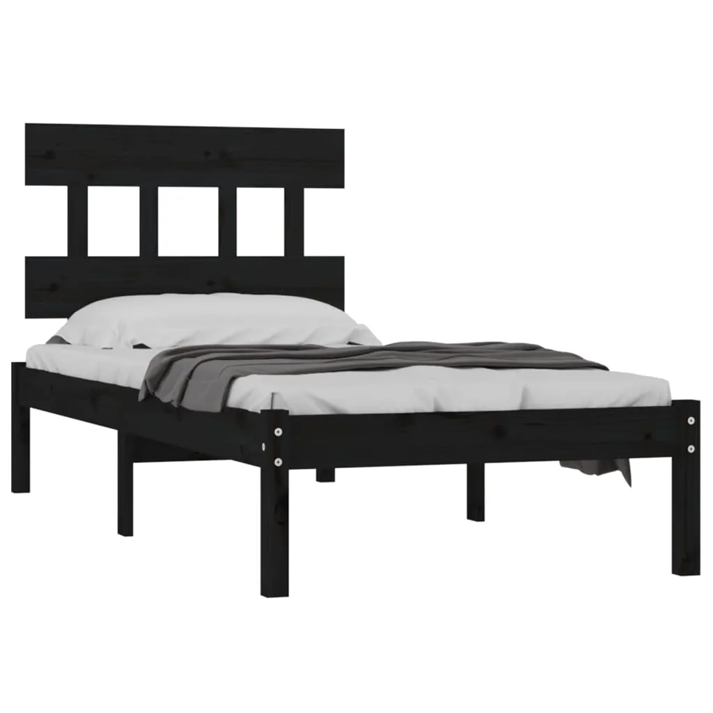 Cadru de pat mic single, negru, 75x190 cm, lemn masiv - imagine 3