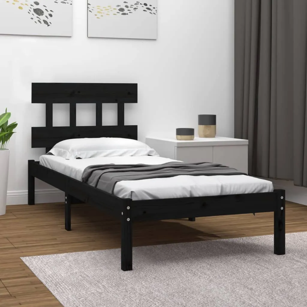 Cadru de pat mic single, negru, 75x190 cm, lemn masiv