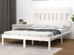 Cadru de pat dublu, alb, 135x190 cm, lemn masiv