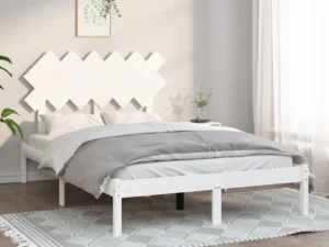 Cadru de pat dublu, alb, 135x190 cm, lemn masiv