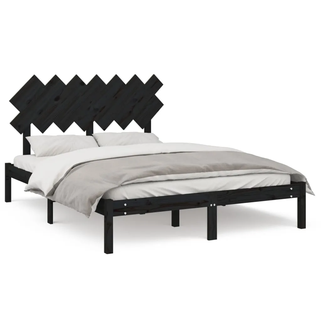 Cadru de pat, negru, 140x190 cm, lemn masiv - imagine 2