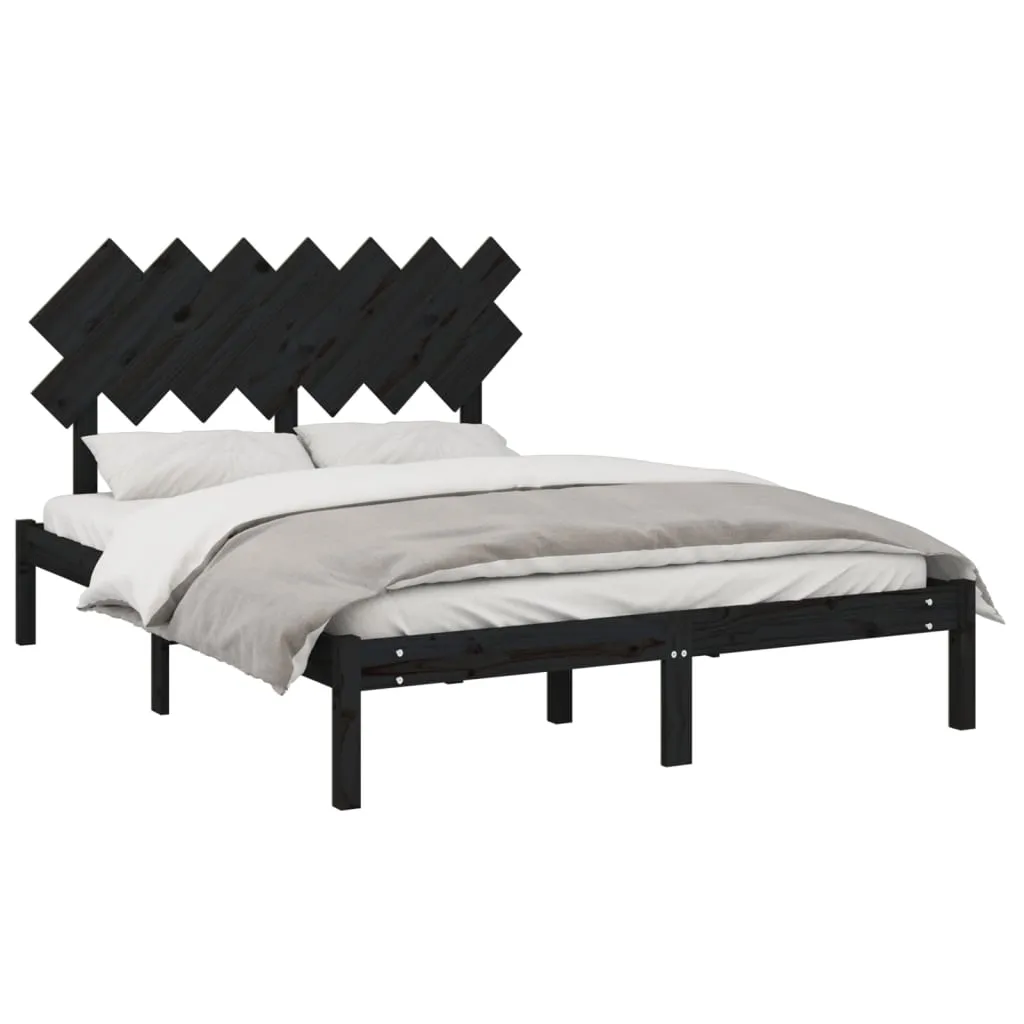 Cadru de pat, negru, 140x190 cm, lemn masiv - imagine 3