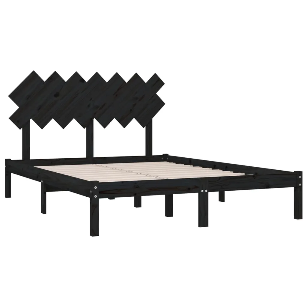 Cadru de pat, negru, 140x190 cm, lemn masiv - imagine 4
