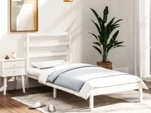 Cadru de pat single, alb, 90x190 cm, lemn masiv