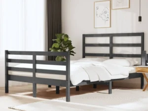 Cadru de pat dublu, gri, 135x190 cm, lemn masiv de pin