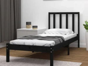 Cadru de pat mic single, negru, 75x190 cm, lemn masiv de pin