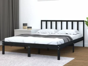 Cadru de pat King Size, negru, 150x200 cm, lemn masiv de pin