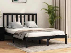 Cadru de pat dublu, negru, 135x190 cm, lemn masiv de pin
