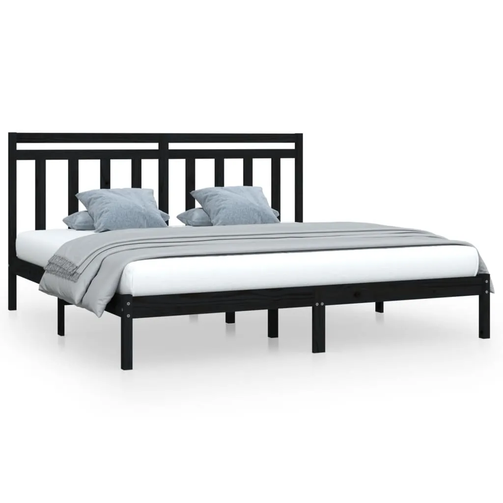 Cadru de pat Super King, negru, 180x200 cm, lemn masiv - imagine 2