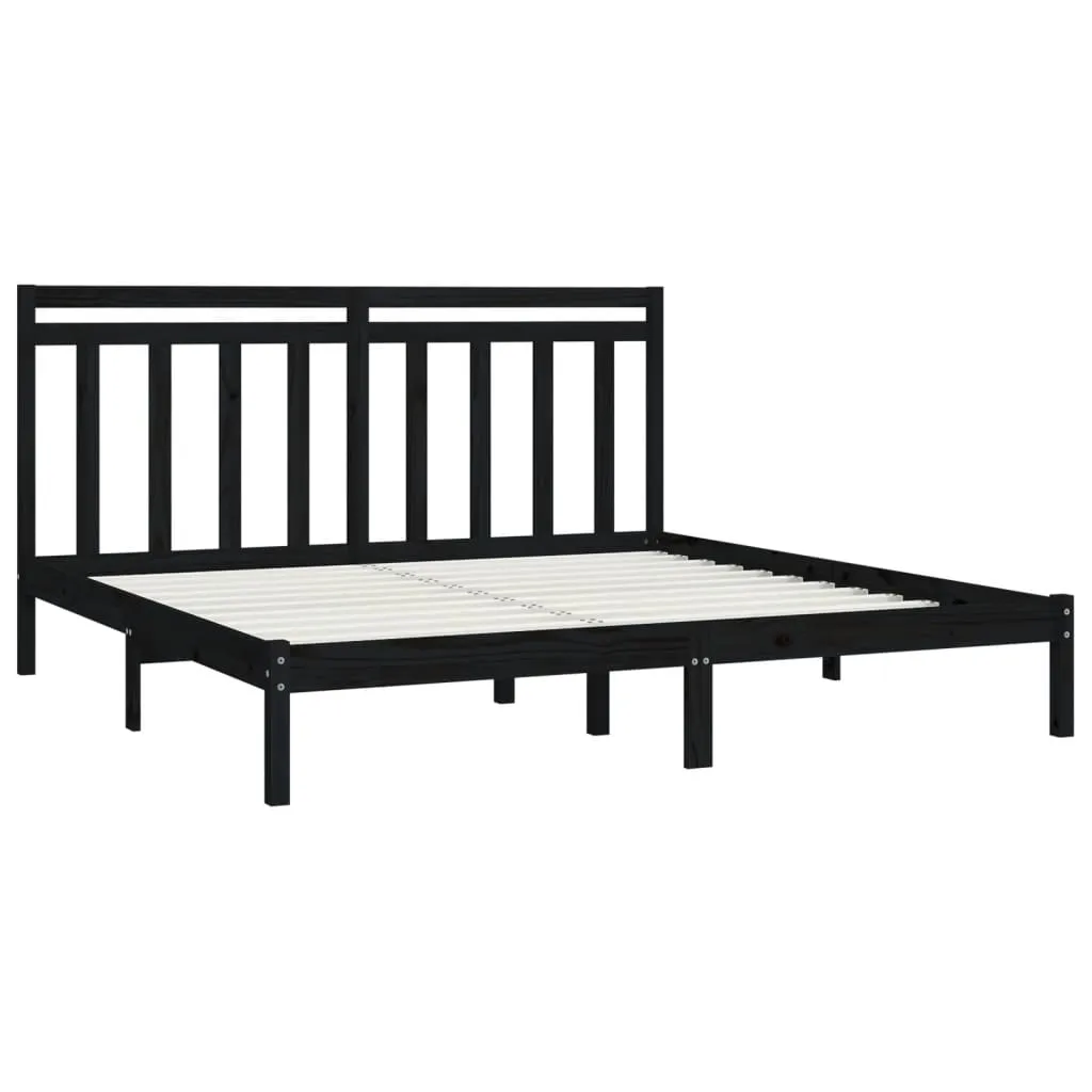 Cadru de pat Super King, negru, 180x200 cm, lemn masiv - imagine 4