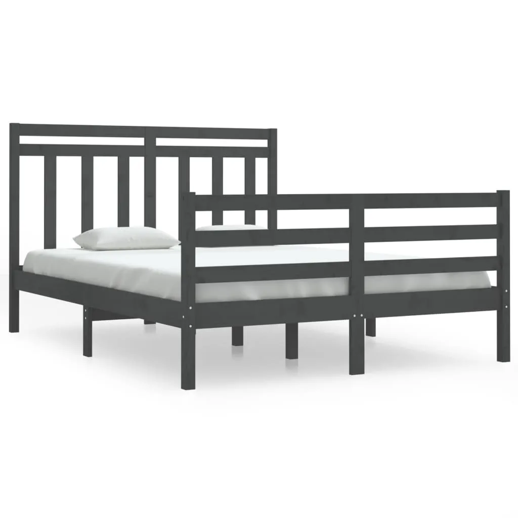 Cadru de pat, gri, 140x190 cm, lemn masiv - imagine 2