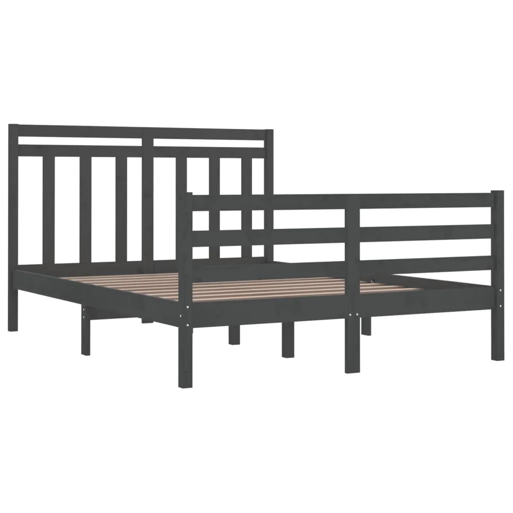 Cadru de pat, gri, 140x190 cm, lemn masiv - imagine 4