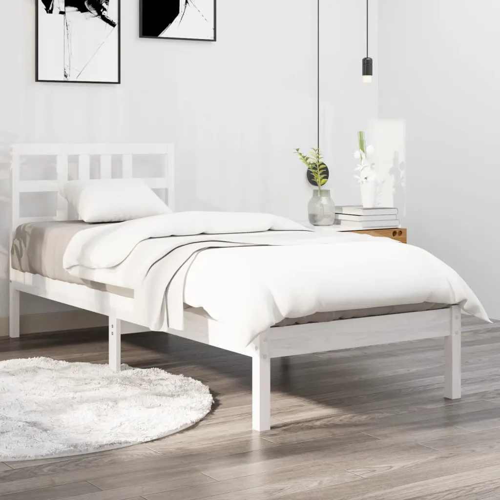 Cadru de pat single, alb, 90x190 cm, lemn masiv
