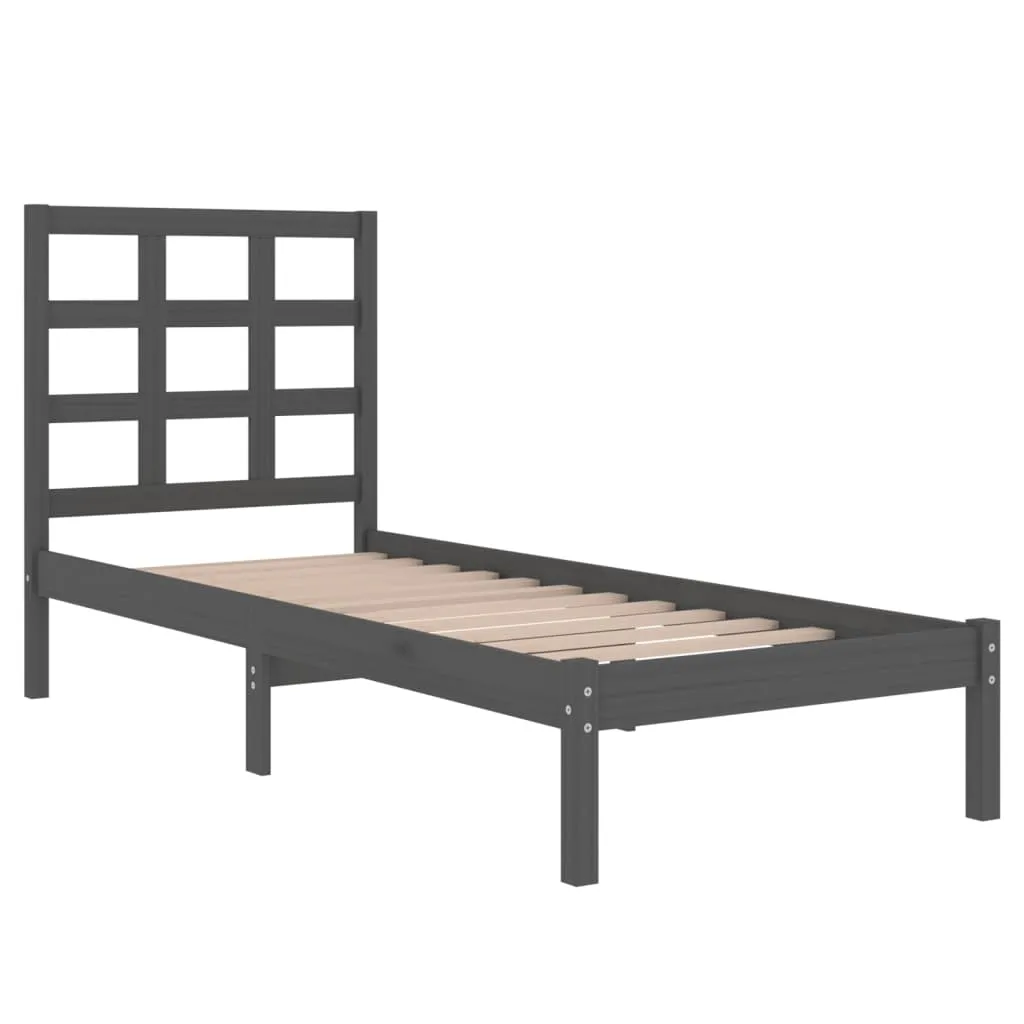 Cadru de pat single, gri, 90x190 cm, lemn masiv - imagine 4