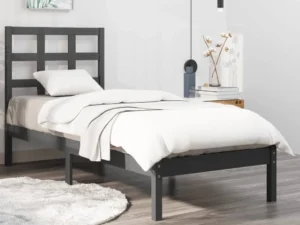 Cadru de pat single, gri, 90x190 cm, lemn masiv