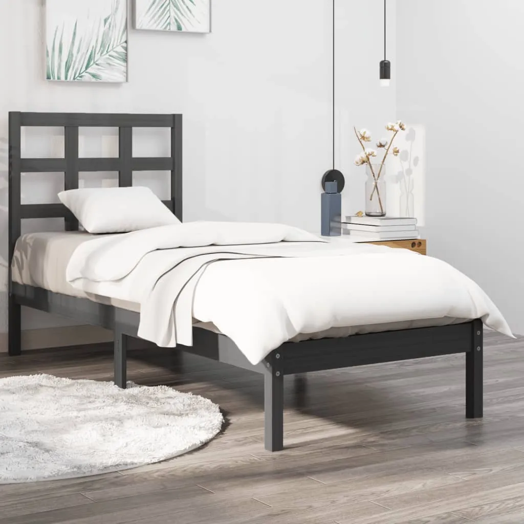 Cadru de pat single, gri, 90x190 cm, lemn masiv